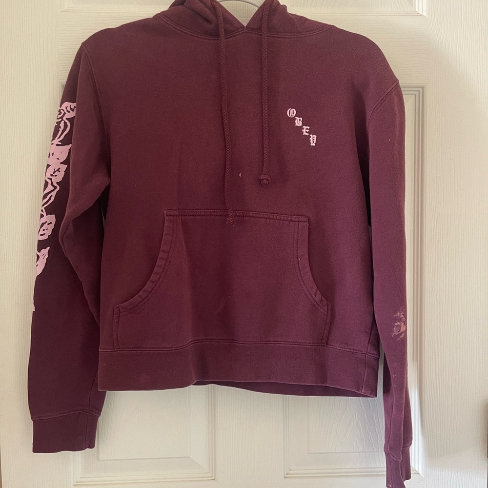 Obey Maroon Hoodie with Light Pink Details